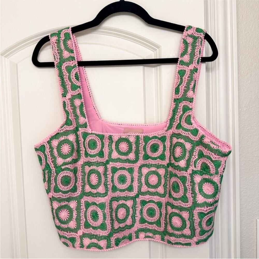 Show Me Your MuMu Flower Power Pink Green Crochet Top